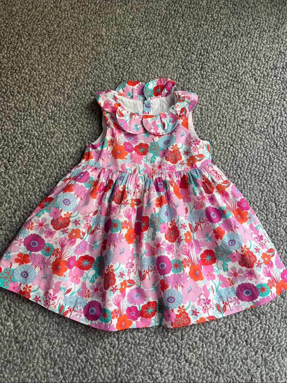 Jacadi Pink Floral Ruffle-Collar Cotton Dress